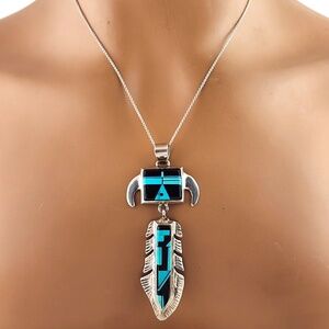 Navajo AY Sterling Silver Inlay Turquoise Pendant #20085